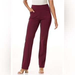 Cato NWOT Burgundy Ponte Straight Leg Pull-On Pants w/ Faux Pockets